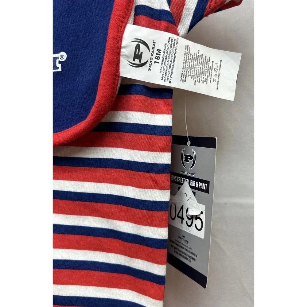 Phat Farm Bay Boys 18Month 3Pc Creeper Bib Pants Set Red Blue Bodysuit New